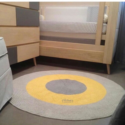 Tapete quarto de bebê e Infantil de crochê redondo Cinza E  Ama