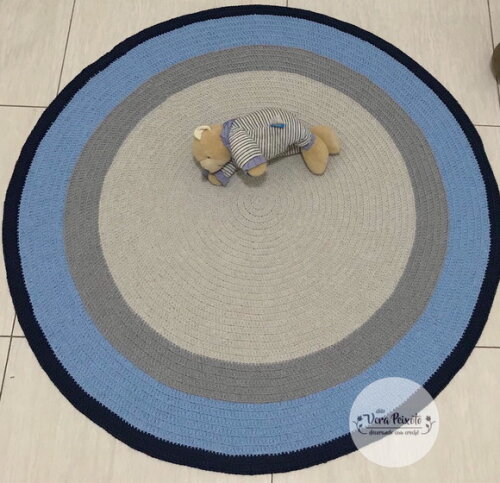 Tapete Infantil Cinza E Azul - 1,20 De Diâmetro