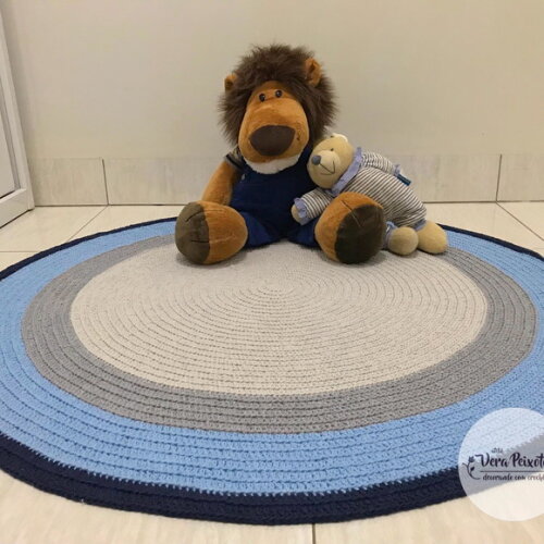 Tapete Infantil Cinza E Azul - 1,20 De Diâmetro