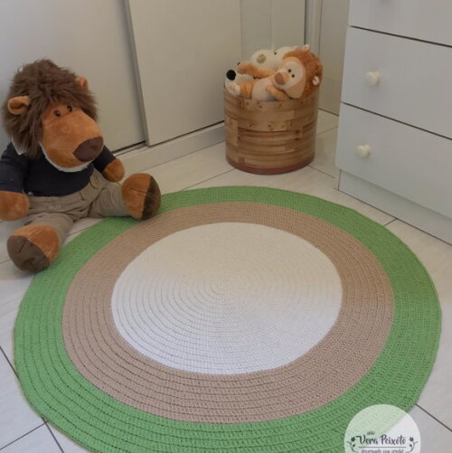 Tapete Safari- Off White, Bege e Verde - 90 cm - Pronta Entr