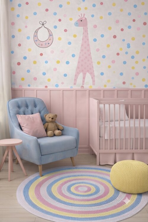 Tapete quarto de bebê Infantil menina Candy Colors de crochê redondo