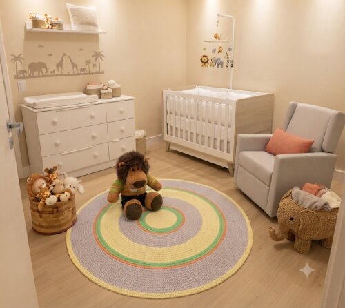 Tapete quarto de bebê e Infantil Amarelo E Cinza
