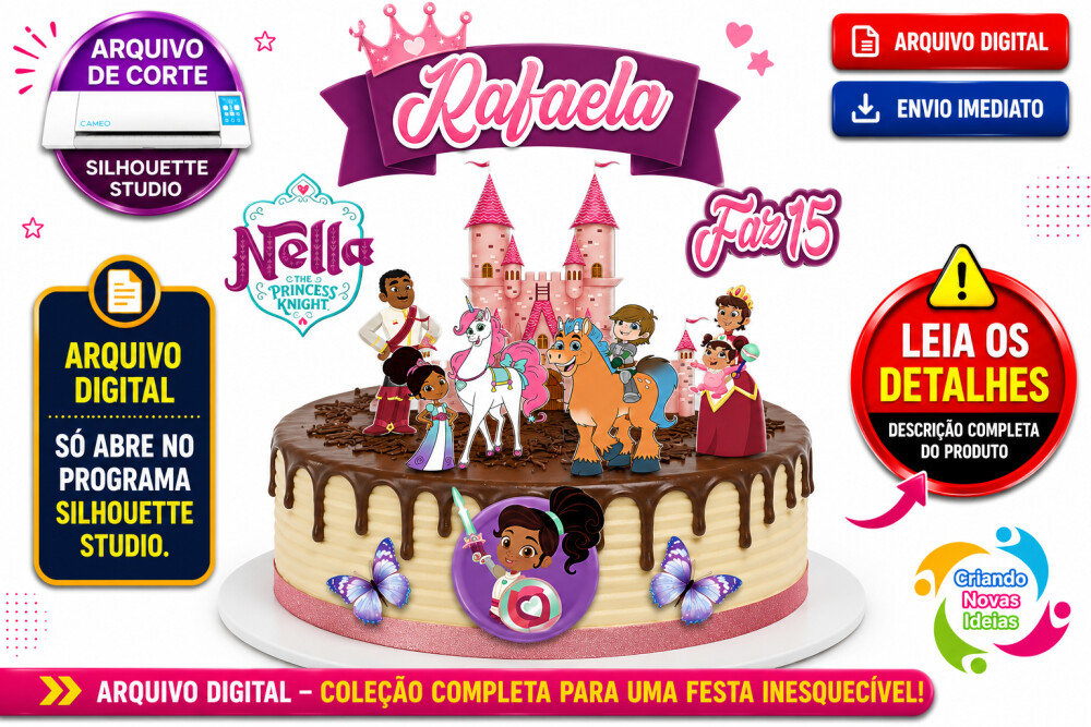 Topo de Bolo Princesa Nella para Silhouette | Arquivo Studio