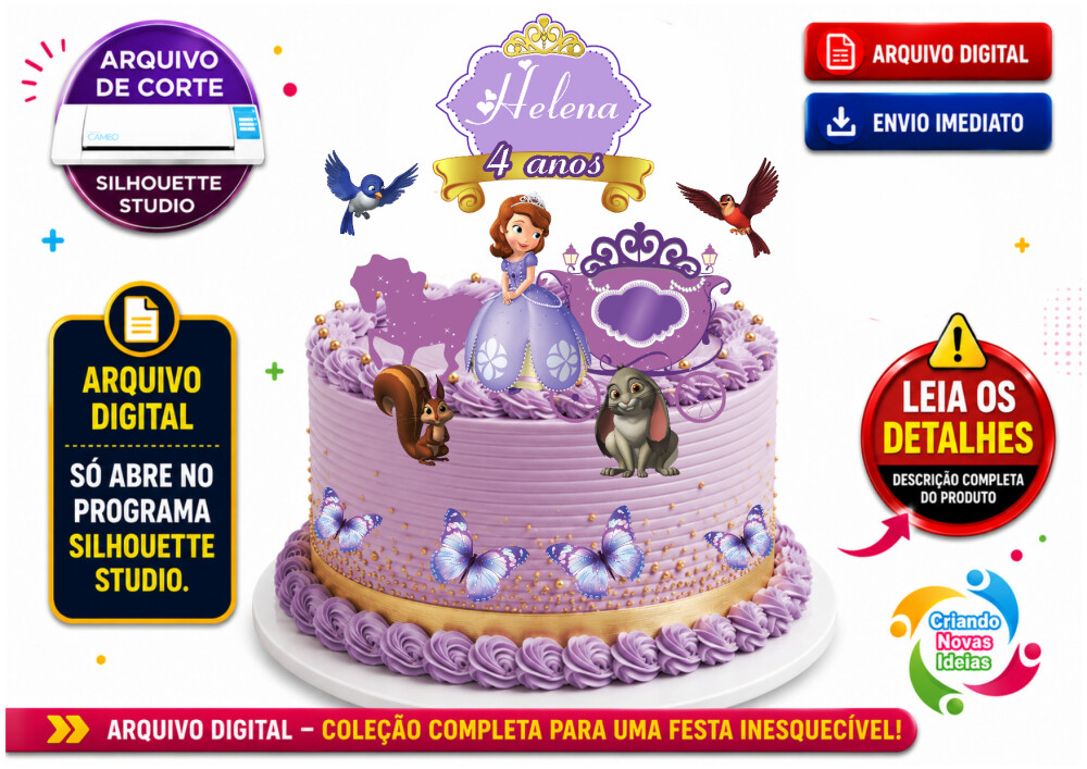 Topo de Bolo Princesa Sofia para Silhouette | Arquivo Studio