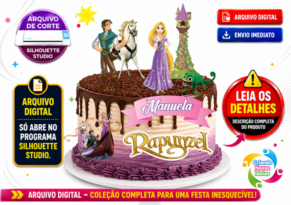 Topo de Bolo Rapunzel para Silhouette | Arquivo Studio