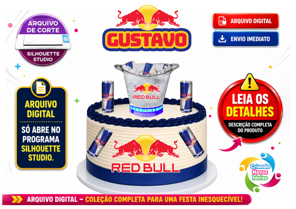 Topo de Bolo Red Bull para Silhouette | Arquivo Studio