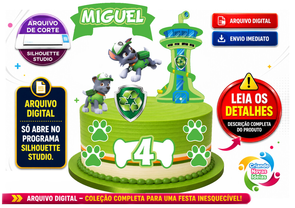Topo de Bolo Rocky Patrulha Canina | Arquivo Studio