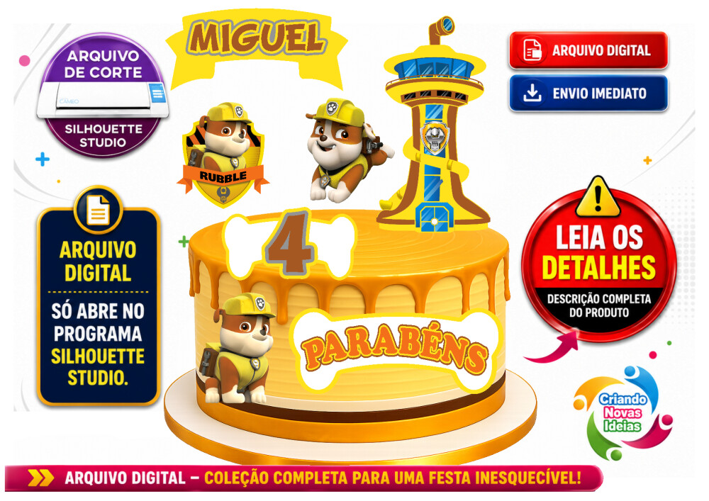 Topo de Bolo Rubble Patrulha Canina | Arquivo Studio