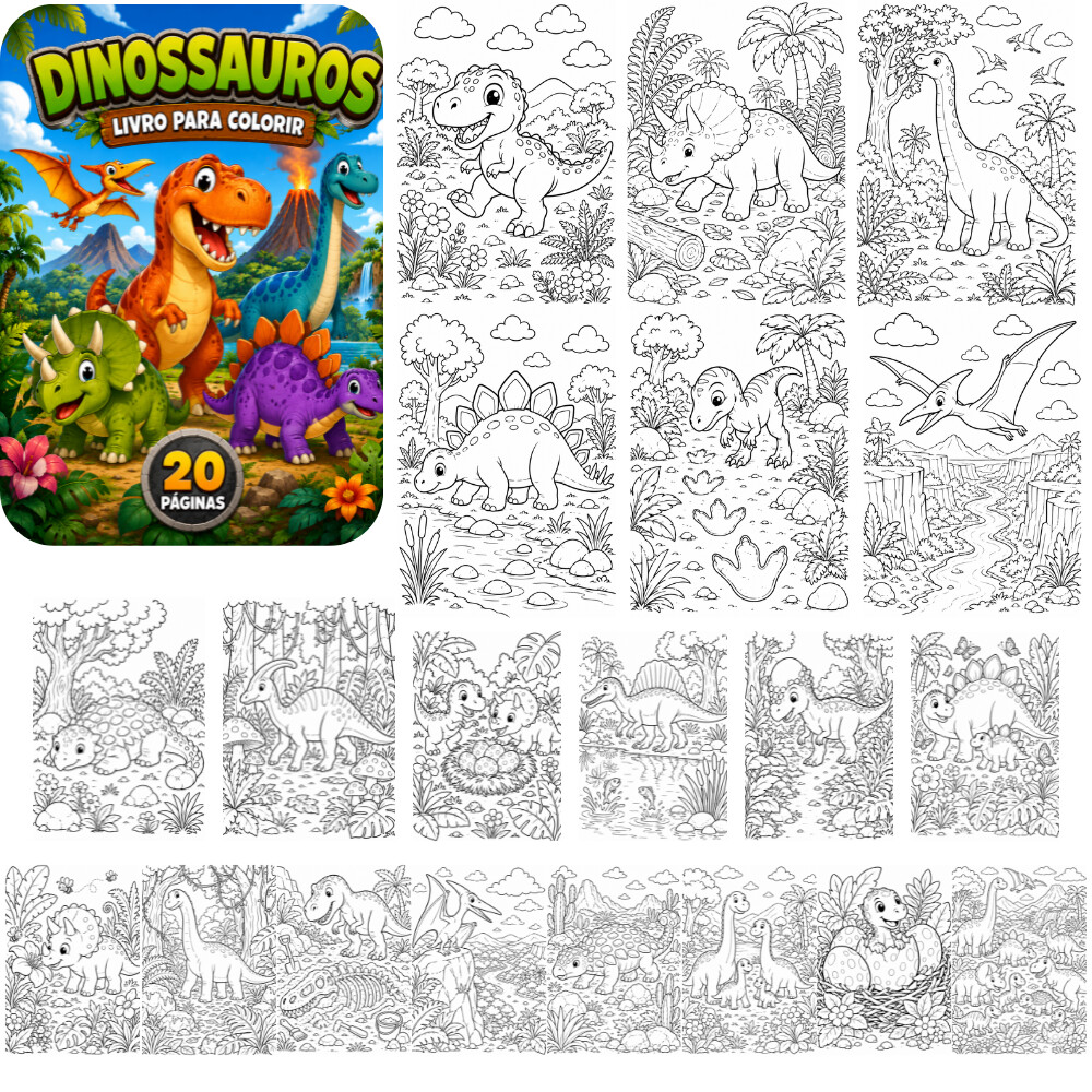 Livro para Colorir Dinossauros PDF para Imprimir