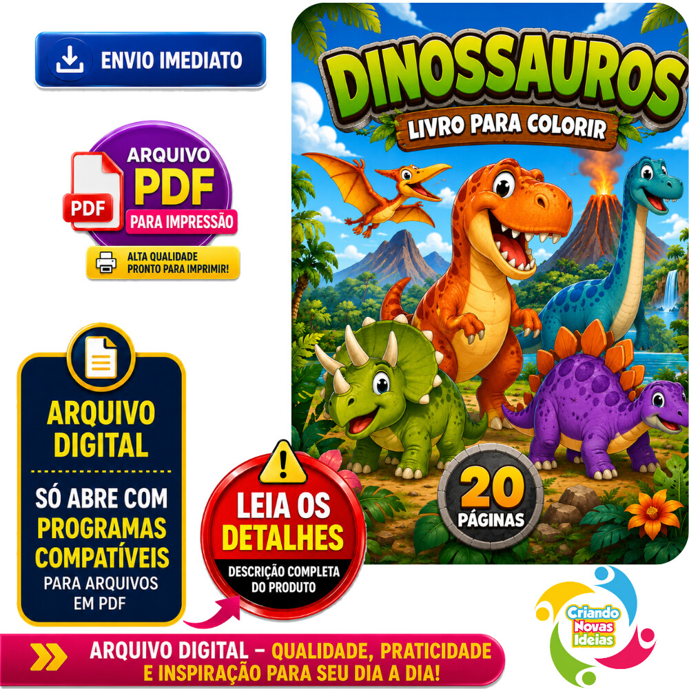 Livro para Colorir Dinossauros PDF para Imprimir