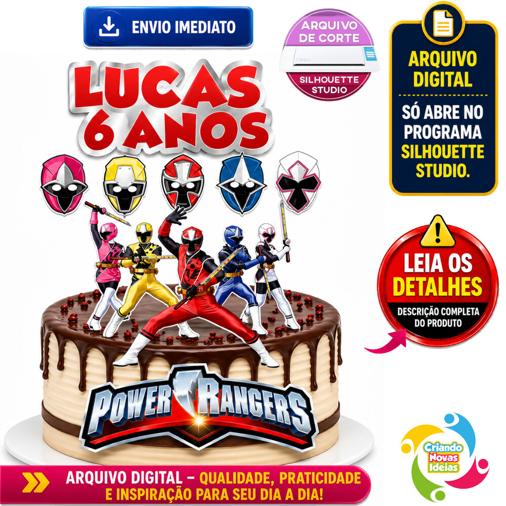 Topo de Bolo Power Rangers para Silhouette | Arquivo Studio