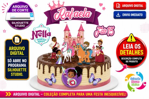 Topo de Bolo Princesa Nella para Silhouette | Arquivo de Corte Studio
