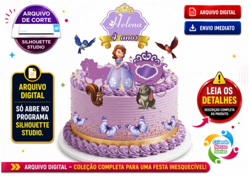 Topo de Bolo Princesa Sofia para Silhouette | Arquivo de Corte Studio