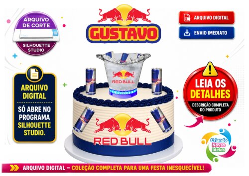 Topo de Bolo Red Bull para Silhouette | Arquivo de Corte Studio