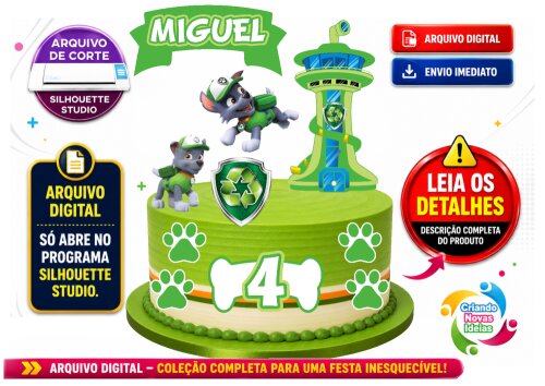 Topo de Bolo Rocky Patrulha Canina 2 para Silhouette  Arquivo de Corte Studio