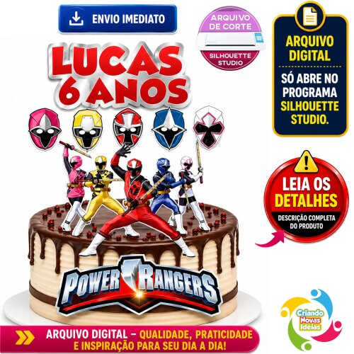 Topo de Bolo Power Rangers para Silhouette | Arquivo de Corte Studio