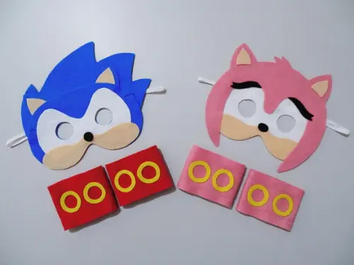 Kit Fantasia Máscara e Bracelete Sonic Lembrancinha Feltro