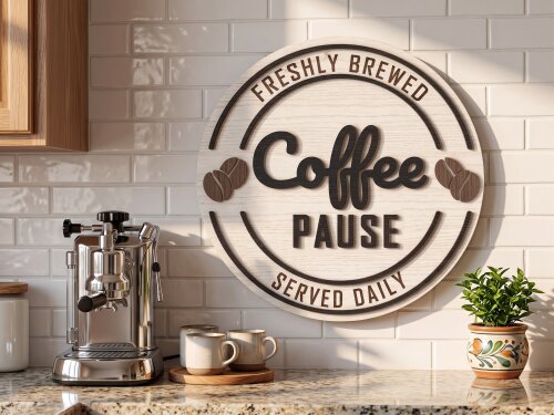Placa Decorativa Café 3D em Camadas MDF