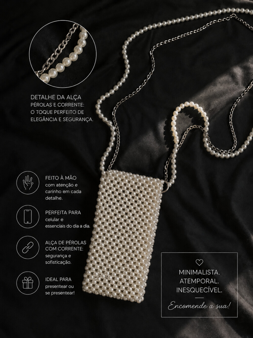 Porta celular | bolsa | pérolas | miçangas