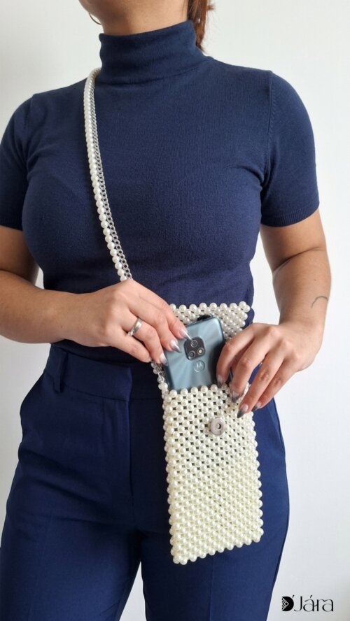 Porta celular | bolsa | pérolas | miçangas