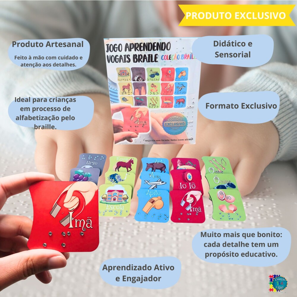 Jogo Vogais em Braile para Crianças Jogo com Escrita Tátil