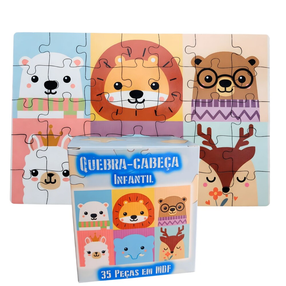 Quebra-cabeça Infantil Animais Fofinhos em MDF + Jogo da Memóri