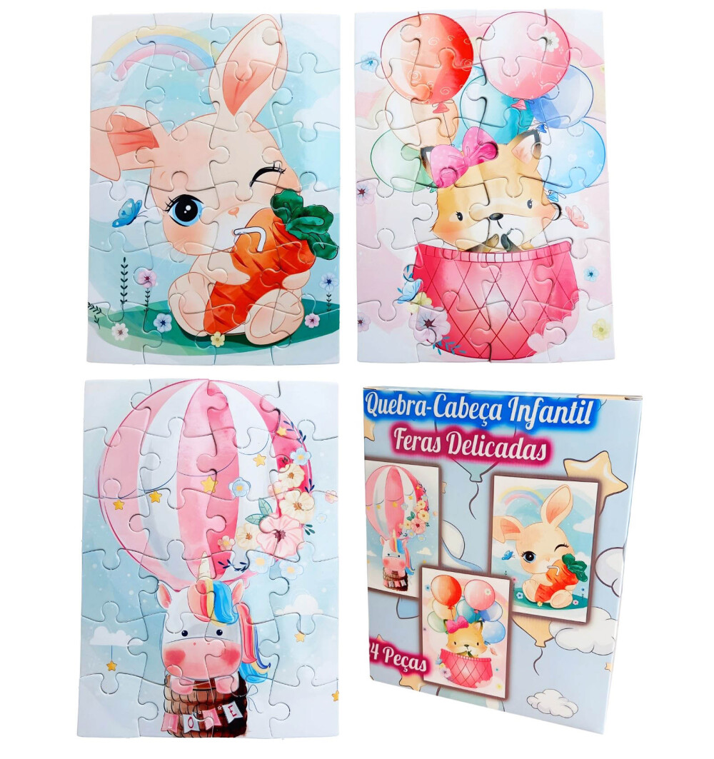 Kit Divertido 3 Quebra-Cabeças Animais Fofinhos Infantil