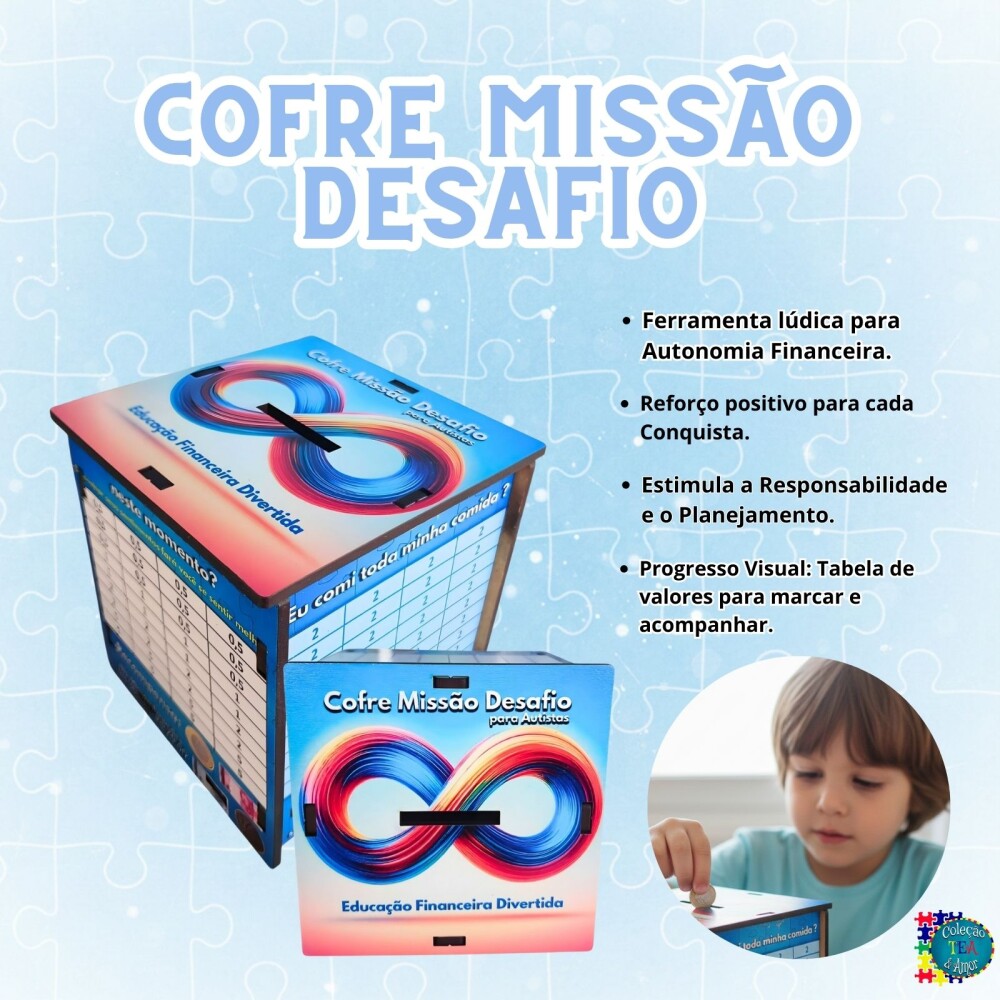 Jogo Educação financeira para Autistas Cofrinho Desafio com Mis