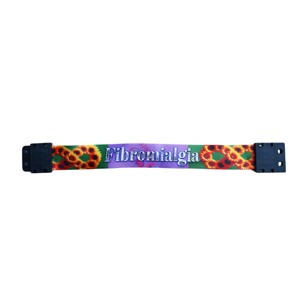 Kit Pulseira Girassol Fibromialgia + Botton Identificador Roxo