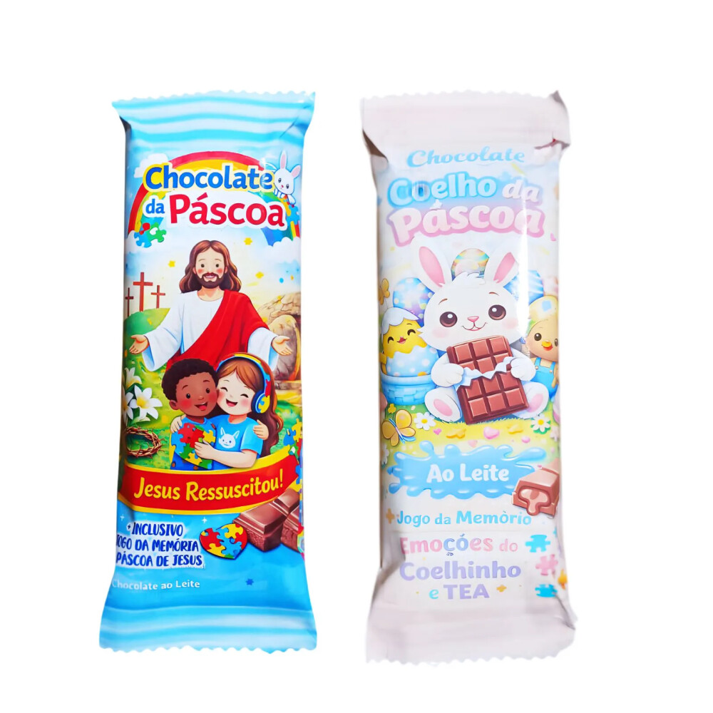 Kit 2 Barras de chocolate Páscoa Inclusiva para Autistas com 2 j