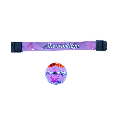 Kit Pulseira Girassol Fibromialgia + Botton Identificador Roxo