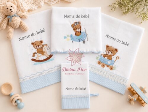 Fraldas bordadas kit urso Aviador