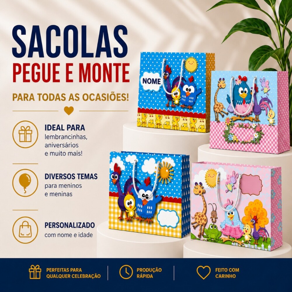 Sacolinhas PEGUE E MONTE Galinha Pintadinha - Horizontal | Lembra