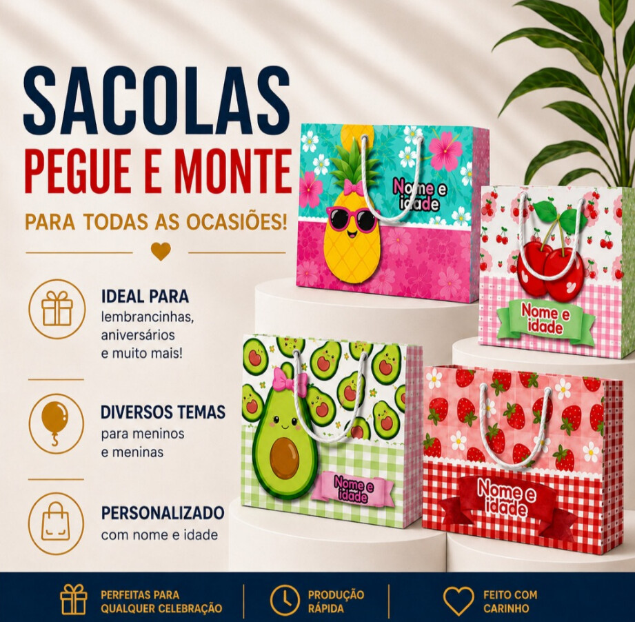 Sacolinhas PEGUE E MONTE Frutinhas - Horizontal | Lembrancinha In