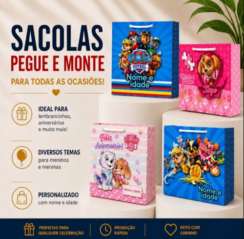 Sacolinhas PEGUE E MONTE Patrulha Canina - Horizontal | Lembrancinha Infantil