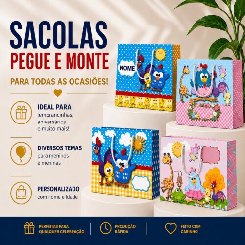 Sacolinhas PEGUE E MONTE Galinha Pintadinha - Horizontal | Lembrancinha Infantil