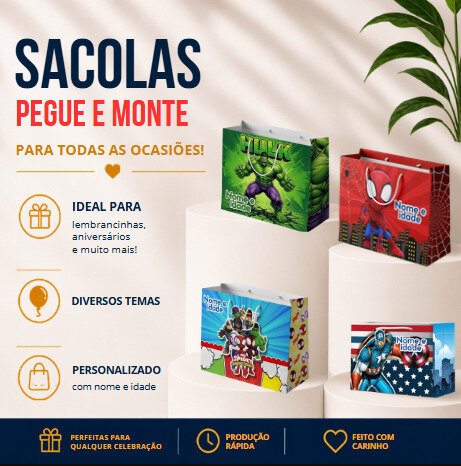 Sacolinhas PEGUE E MONTE Heróis Homem Aranha - Horizontal | Lembrancinha Infantil