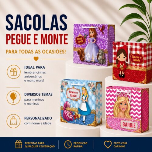 Sacolinhas PEGUE E MONTE Princesas - Horizontal | Lembrancinha Infantil
