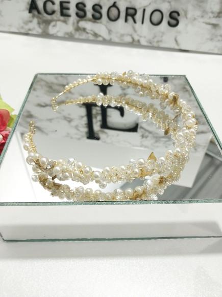 Arranjo Cabelo Noiva Perolas Dourado