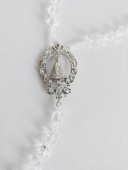 Terço para Noiva Cristal e Zirconia Nossa Senhora Aparecida