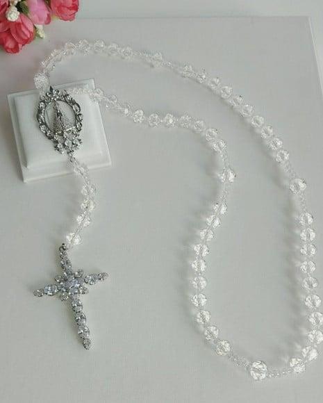Terço para Noiva Cristal e Zirconia Nossa Senhora Aparecida