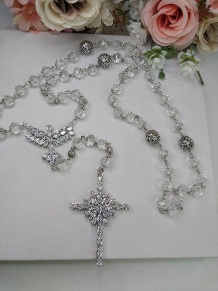 Terço Personalizado de Noiva de Cristal Espírito Santo