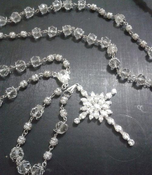 Terço Personalizado de Noiva de Cristal e Zirconia