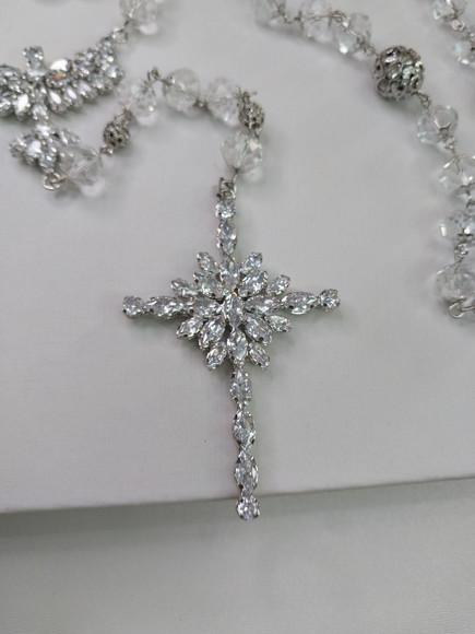 Terço Personalizado de Noiva de Cristal Espírito Santo