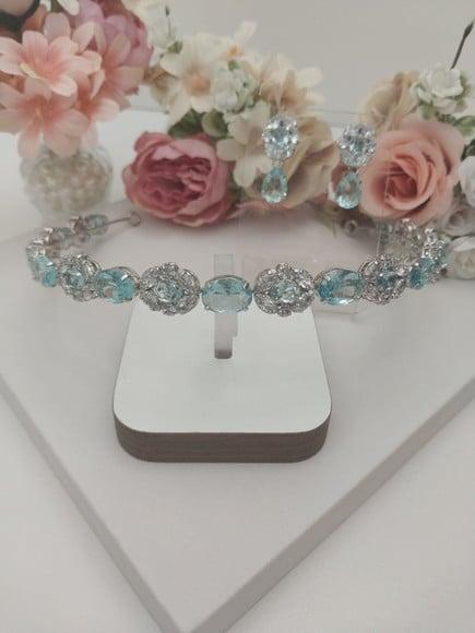 Tiara  Porta Coque para Noivas Feita em Zirconia Azul