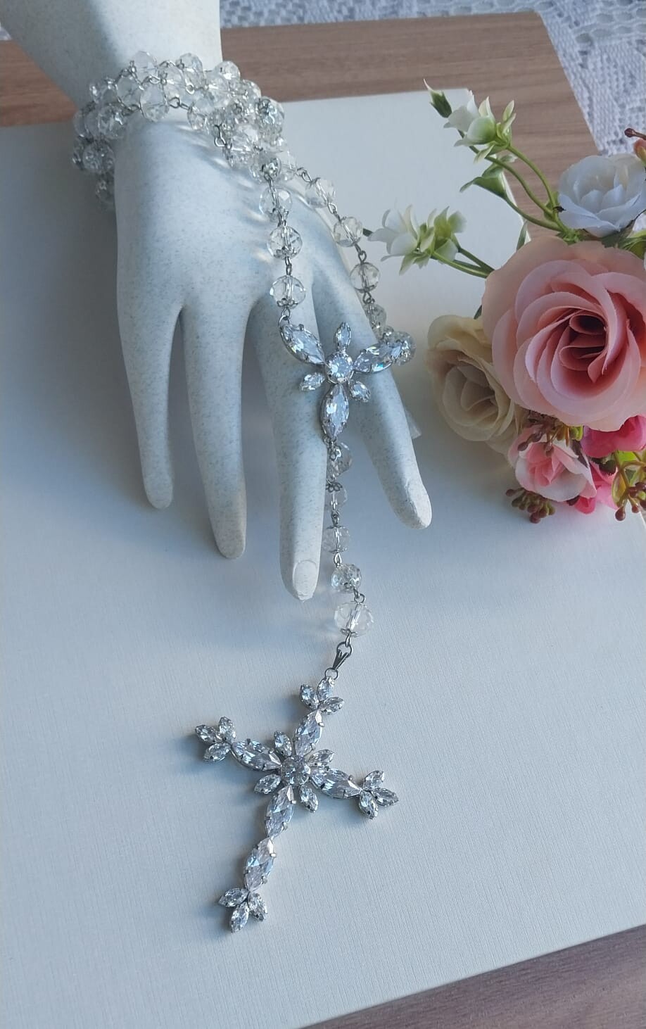 Terço Personalizado de Noiva Cristal e Zirconias