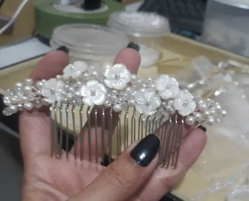 Arranjo de Cabelo Noiva Pente Perola