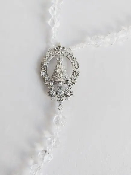 Terço para Noiva Cristal e Zirconia Nossa Senhora Aparecida