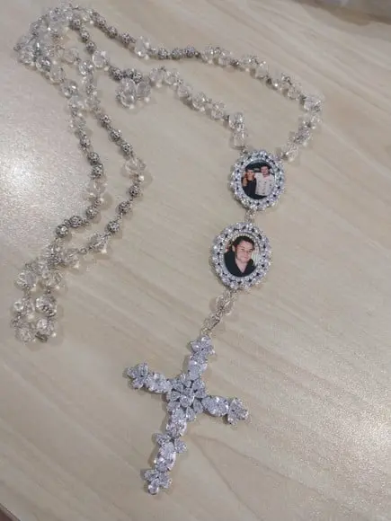 Terço Personalizado de Noiva Cristal com Foto Relicário