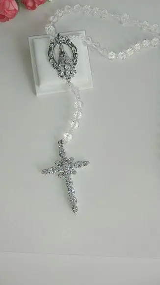 Terço para Noiva Cristal e Zirconia Nossa Senhora Aparecida